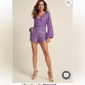 Purple sequins long sleeve romper